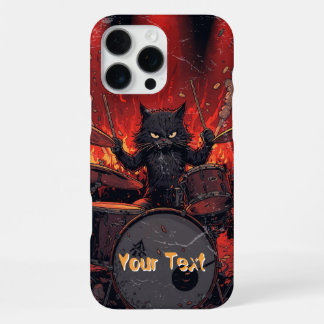 Fierce Black Cat Playing Drums Angry Drummer iPhone 16 Pro Max Hoesje
