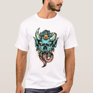 Fierce Blue Oni Masker Draak T-shirt
