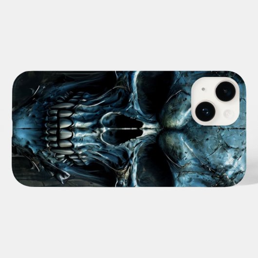Fierce Blue Skull iPhone 14 Coque (Verso (horizontal))