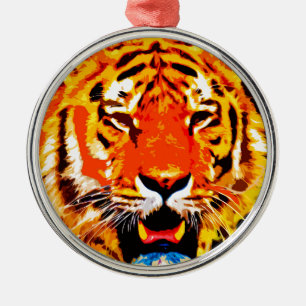 Fierce Bright Oranje Siberian Tiger Metalen Ornament