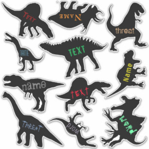 Fierce Dinosaurus Silhouet Set met Tekst Stickers