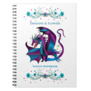 Fierce Dragon Flowers Feminine Name Insert Spiral Notitieboek