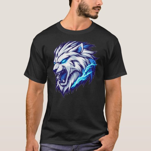 Fierce Electric Lion Head T-Shirt – Bold Blue Grap (Voorkant)