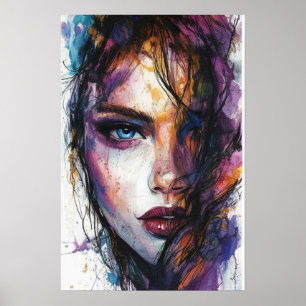 Fierce Gaze – Waterverf Portret van kracht en Poster