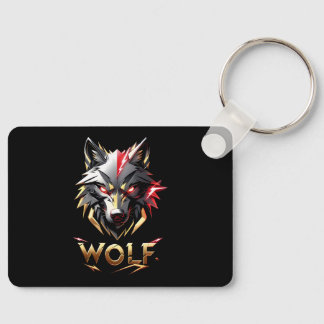 Fierce Golden & Red Wolf Head Design Sleutelhanger