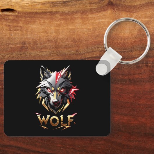 Fierce Golden & Red Wolf Head Design Sleutelhanger (Voorkant)