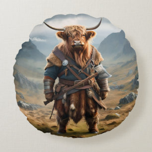 Fierce Highland Warrior: de moedige Koe Viking Rond Kussen