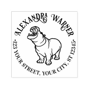 Fierce Hippopotamus #2 lijn Art naam Retouradres Zelfinktende Stempel