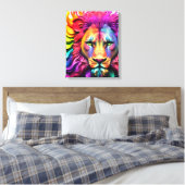 Fierce Lion "Defender" Kleurrijke Abstract Christe Canvas Afdruk (Insitu (Slaapkamer))