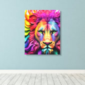 Fierce Lion "Defender" Kleurrijke Abstract Christe Canvas Afdruk (Insitu (Houten vloer))