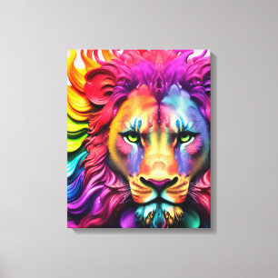 Fierce Lion "Defender" Kleurrijke Abstract Christe Canvas Afdruk