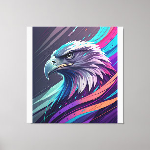 Fierce Neon Eagle - gestileerde kop met geometrisc Canvas Afdruk