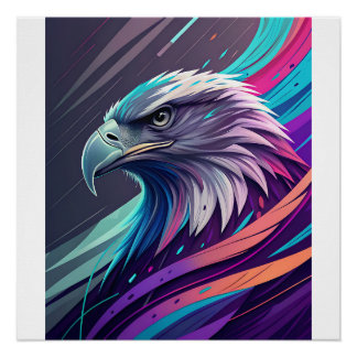 Fierce Neon Eagle - gestileerde kop met geometrisc Perfect Poster