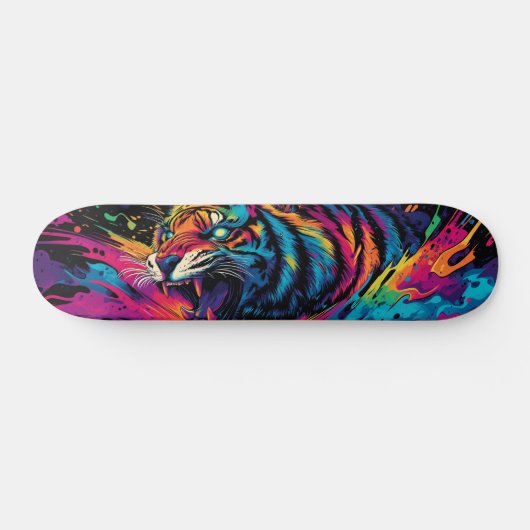 Fierce Neon Kleurrijk Tijgerontwerp Skateboard (Horizontaal)