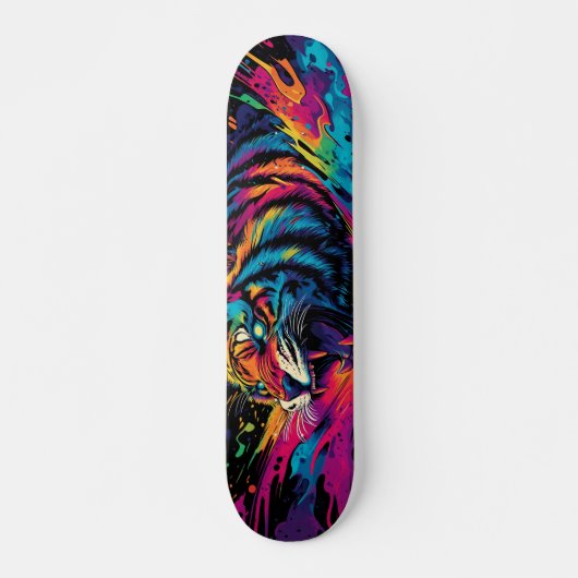 Fierce Neon Kleurrijk Tijgerontwerp Skateboard (Voorkant)