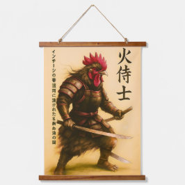 Fierce Rooster Samurai Warrior - Japanse inkt Hangend Wandkleed