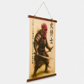 Fierce Rooster Samurai Warrior - Japanse inkt Hangend Wandkleed (Gebogen)