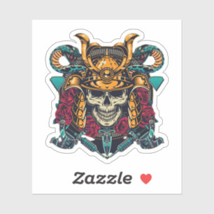 Fierce Samurai Skull Tattoo Art Sticker