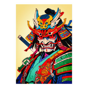Fierce Samurai Warrior - Kleurrijke Japanse Bushid Foto Afdruk