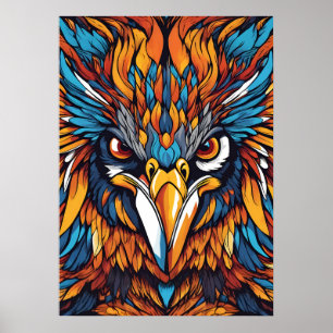 Fierce Tribal Hawk – Levendige veren en vurige oge Poster