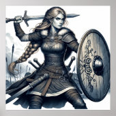 Fierce Valkyrie Warrior – Noordse mythologie Line Poster (Voorkant)