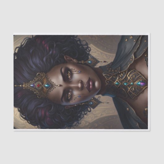 Fierce Warrior Queen Afro-Amerikaanse Decoupage Tissuepapier (Voorkant)