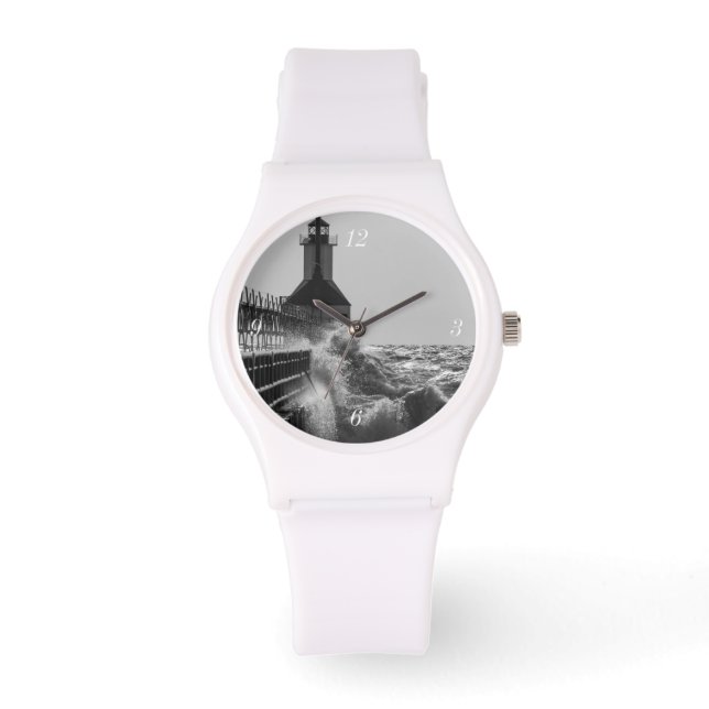 Fierce Waves in St Joseph Grayscale Horloge (Voorkant)