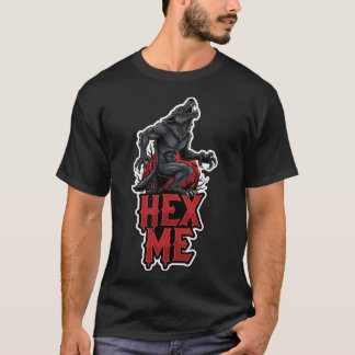 Fierce werewolf roaring under a red moon with HEX  T-shirt
