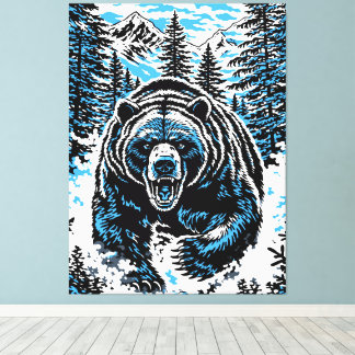 Fierce Wilderness Bear Roar Illustration Canvas Afdruk