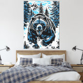 Fierce Wilderness Bear Roar Illustration Canvas Afdruk (Insitu (Slaapkamer))