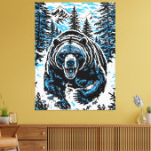 Fierce Wilderness Bear Roar Illustration Canvas Afdruk (Insitu (Woonkamer))