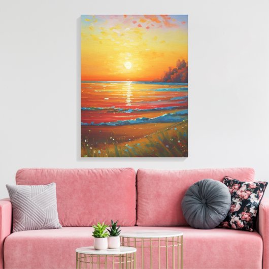 Fiery Beach Sunset Canvas Afdruk (Insitu (Woonkamer))