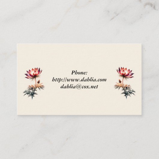 Fiery Bloom Visitekaartje (Achterkant)