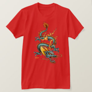 Fiery Blue Dragon van welvaart Chinees Nieuwjaar T-shirt
