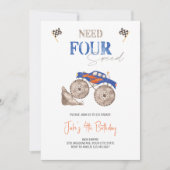 Fiery Blue Monster Truck 4e uitnodiging (Voorkant)