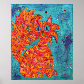 Fiery Cat op Turquoise Poster