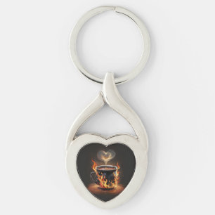 Fiery Christmas Coffee Cup met Heart Steam Art Sleutelhanger