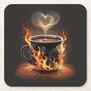 Fiery Christmas Coffee Cup met Heart Steam Art Vierkante Kartonnen Onderzetter