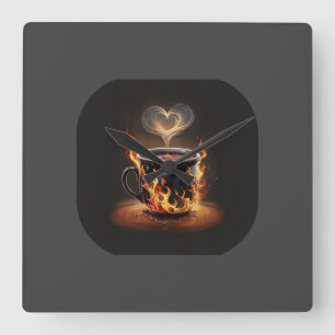 Fiery Christmas Coffee Cup met Heart Steam Art Vierkante Klok