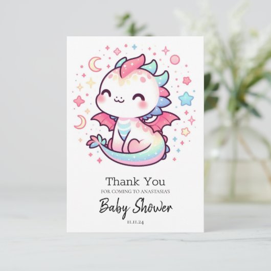 Fiery Custom Pastel Dragon Baby shower Bedankkaart (Staand voorkant)