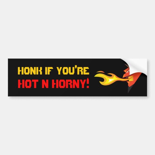 Fiery Devil's Head "Hot n Horny" Bumpersticker (Voorkant)