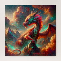 Fiery Dragon op Mountain Peak met Twilight Sky