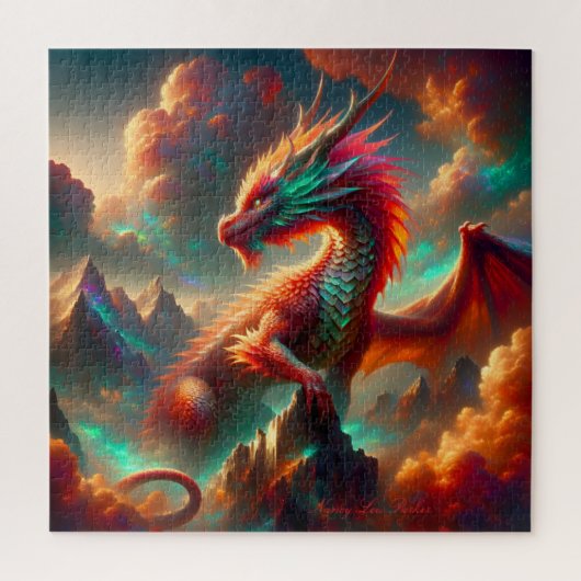 Fiery Dragon op Mountain Peak met Twilight Sky Legpuzzel (Verticaal)