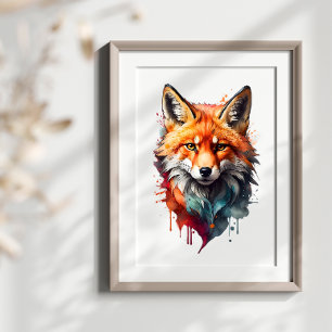 Fiery Fox Beauty Waterverf Animal Wall Art Poster