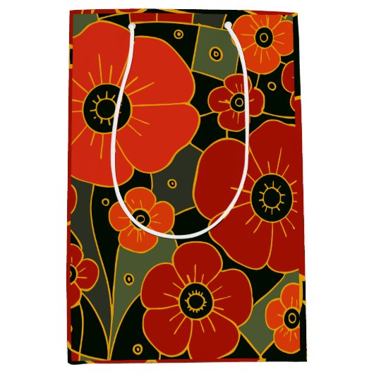 Fiery Garden – Stylized Poppy Bloom Medium Cadeauzakje (Voorkant)
