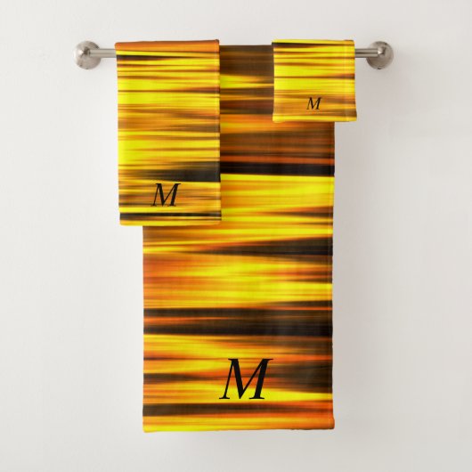 Fiery geel Sinaasappel bruin Abstract Design Monog Bad Handdoek (Insitu)