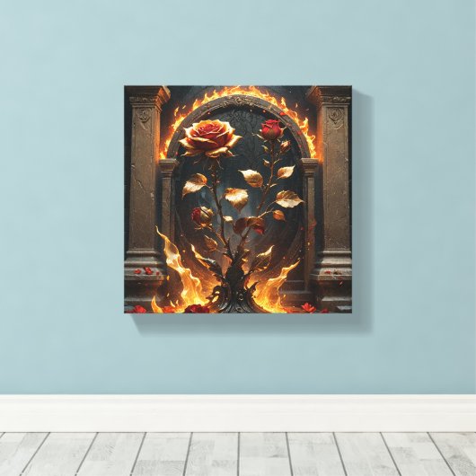 Fiery Golden Rozen Canvas - Gothic Fantasy. (Insitu (Houten vloer))