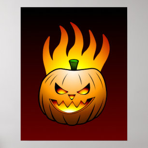 Fiery Halloween Pumpkin Poster