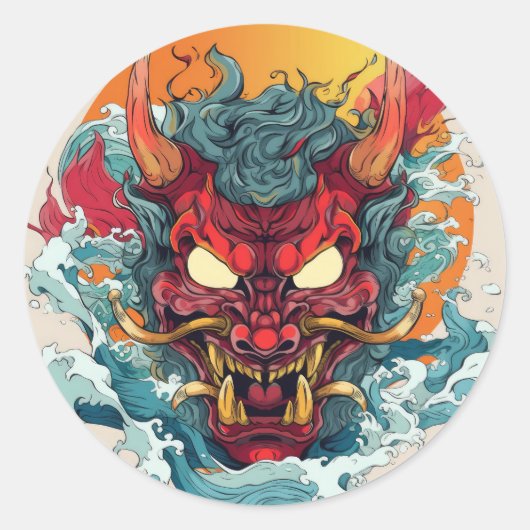 Fiery Hannya Japans Masker Ronde Sticker (Voorkant)