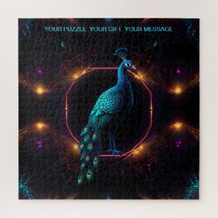 Fiery Neon Peacock Puzzel